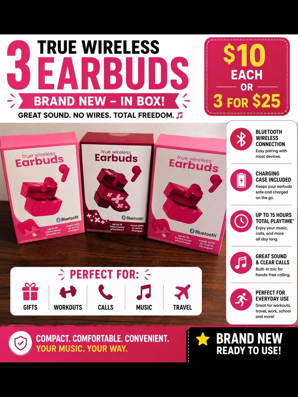True Wireless Earbuds - Pink - Unbranded